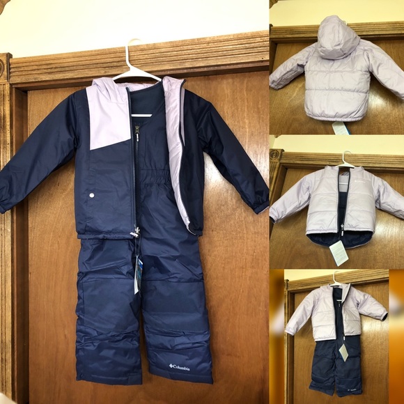 NWT Girls reversible snow suit NAVY/pale purple - Picture 1 of 7